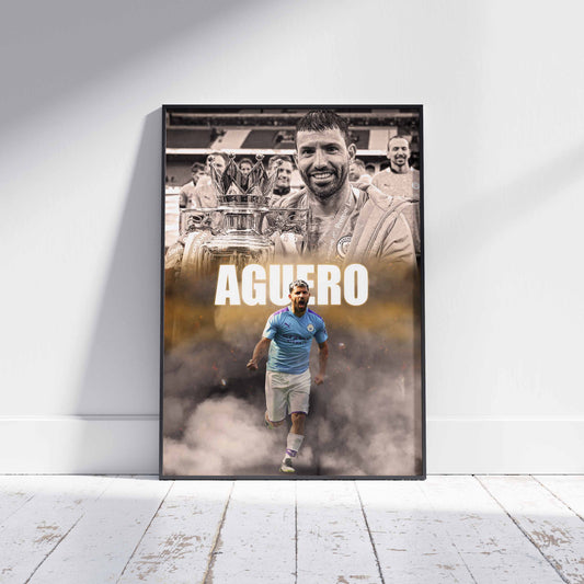 Sergio Aguero Man City Football Poster - FootballCorner